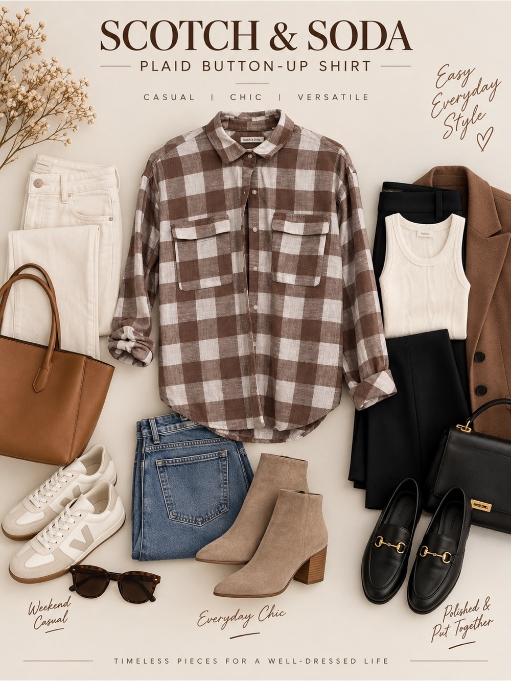 Scotch&Soda Brown Plaid Button-Up Shirt